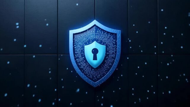 Blue Digital Security Shield with Padlock - Cybersecurity and Data Protection