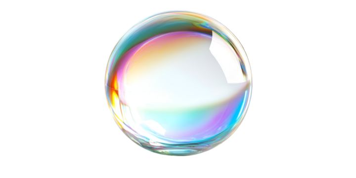 Glass orb with refracted rainbow light isolated on transparent background