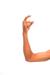 Hand Gesture on White Background Demonstrating Size or Pinching Action Studio Shot