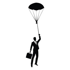 A silhouette of a businessman soaring high in a balloon-shaped lamp, symbolizing bright ideas lifting him toward success and limitless possibilities in the business world.
