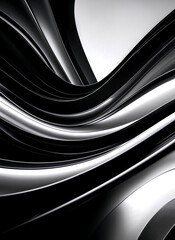 Abstract black and white flowing lines with smooth curves and glossy surfaces, creating a modern and futuristic visual composition.