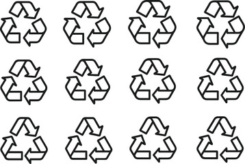 Obraz premium Recycling Symbol Outline Icons Set for Waste Management and Environmental Conservation Efforts