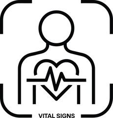 Fototapeta premium Outline of a person with heart rhythm inside a square vital signs text