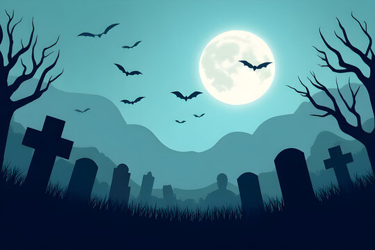 halloween night grave and moon background