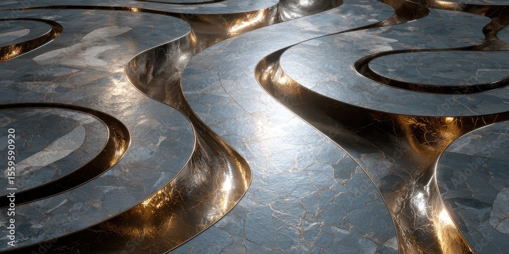 Fototapete metallic curving structure overhead view isolated-3d-backgroung-image