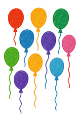 ballons colourful birthday party illustration simple and minimalis childern drawing crayon style transparent background ai generated