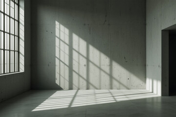 Obraz premium Sunlight Streaming Through Large Windows Casting Shadows on Concrete Walls