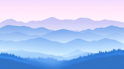 Obraz premium Serene Layers: A Blue and Pink Mountain Range in Gradient Hues Creates Calm and Tranquility