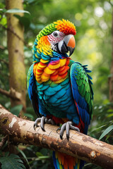 Vibrant Macaw Parrot Perched in Tropical Rainforest
