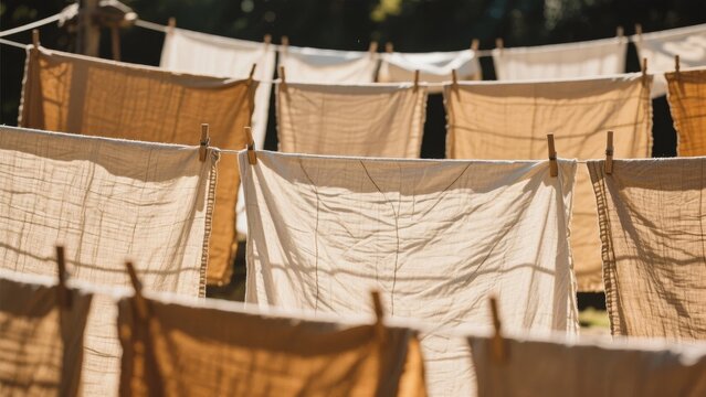Clothes drying on a clothesline in the sunlight