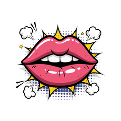 Pop art illustration of pink lips with expressive graphic elements  