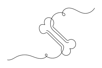 Obraz premium Dog bone continuous one line drawing minimalist style isolated outline vector illustration 