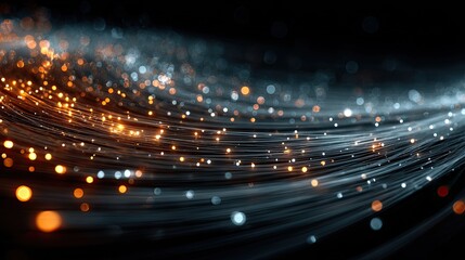 Obraz premium High-speed fiber optic lines glowing in motion, internet connection, network cables, data transfer, technology