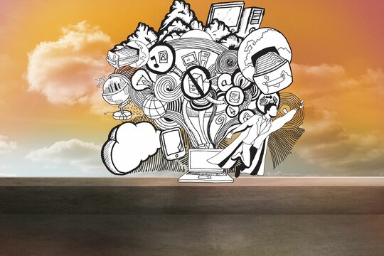 Fototapeta Graphic drawn on orange sky