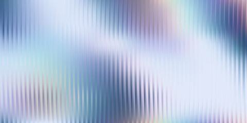 Ripple texture with pastel gradient of blue, mint, and lilac. Iridescent distortion effect, frosted surface, vertical reeded lines. Vector illustration