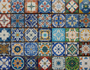 Tile mosaic of mediterranean patterns: A vibrant tile mosaic showcasing a diverse array of intricate mediterranean patterns in a stunning display of artistic brilliance.