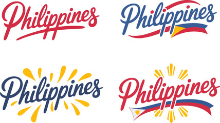 Philippines colorful brush lettering vector design with sunburst effect for island travel or patriotic branding  