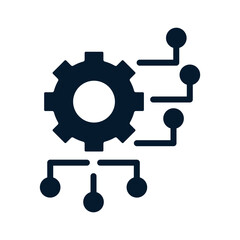 Gear, microcircuit. Concept algorithm, digital transformation. Vector linear icon isolated on white background.