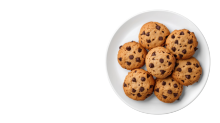 Tasty Cookies with Chocolate Chips and Crumbs Isolated on White Background