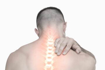 Highlighted shoulder pain of man