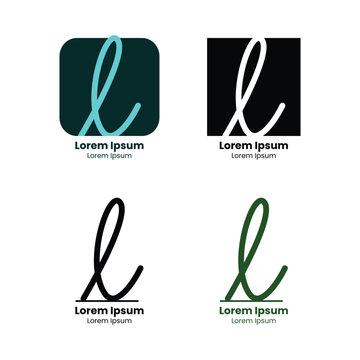 Abstract cursive small letter l logo.  Light blue, white, black and green l letter isolated on three Background. Sometimes it looks like small e letter. Element Usable for Business and Branding Logos.