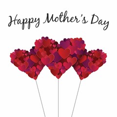 Composition of happy mother's day text over hearts on white backrgound