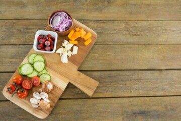 Chopped vegetables on cutting board