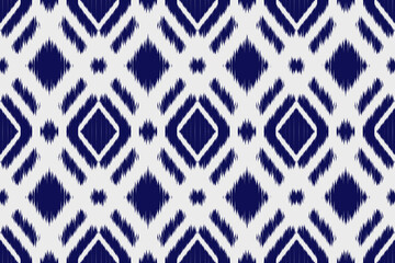 White and blue Abstract geometric Ikat pattern seamless.