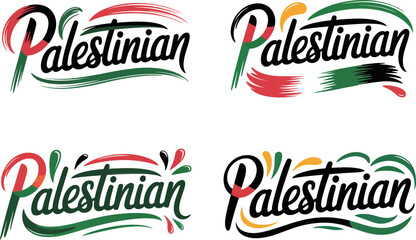 Palestinian bold green red hand-lettered typography vector for middle east cultural badge or political branding  