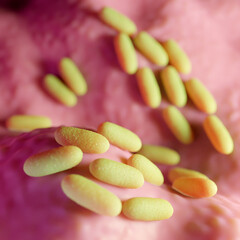 Rod-Shaped Bacteria (Bacilli) on Tissue Surface - 3D Render