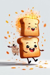 Naklejka premium Cute bread slices jumping