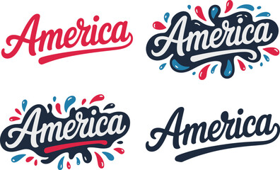 America playful red white blue rounded typography for usa celebration badge or freedom event print  