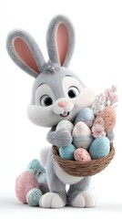 Cute cartoon bunny holding Easter eggs