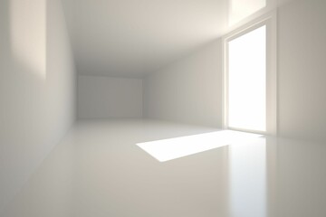 Fototapeta premium Rectangular open doorway is casting bright sunlight patch on polished floor in minimal flat design