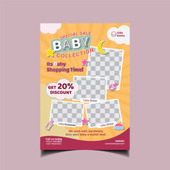 Baby Shop A4 Flyer Or Poster Template. Editable A4 flyer templates for kids.  Baby Store Toy Store Promotion. Vector illustration