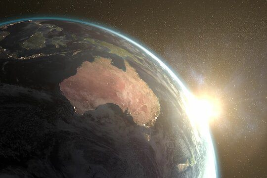 Fototapeta Aerial view of the Earth in the space