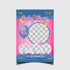 Baby Shop A4 Flyer Or Poster Template.  Baby Store Toy Store Promotion. Vector illustration
