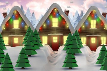 Row of snow covered houses