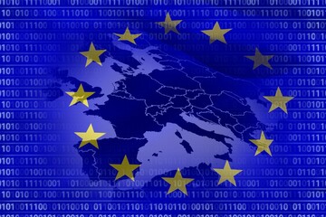 European union flag with binary codes