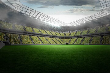 Large football stadium with lights