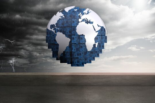 Fototapeta Futuristic earth floating in sky