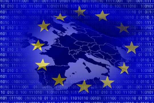 European union flag with binary codes