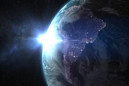 Fototapeta Aerial view of the Earth in the space