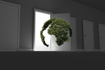 Topiary of globe against doors