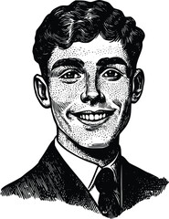 Smiling Vintage Gentleman: Vector Portrait Illustration- Happy- Stylish
