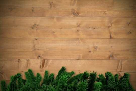 Fir branches over wooden planks