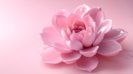 Obraz premium Close-up of a delicate pink dahlia flower on a soft pink background. Possible use in a greeting card or for a floral design