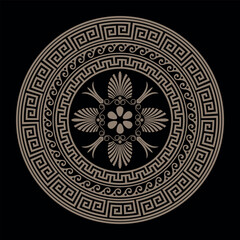 Greek round gold classic frame. Greek key meander border, wave meander. Circle european border. Pattern of Greece, ancient Rome. In the form of wave. Vitruvian wave. For engraving, embroidery, ceramic