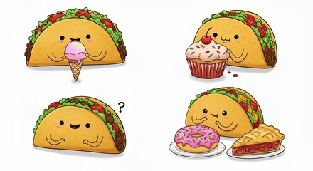 Cute cartoon tacos and desserts