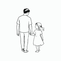 Father and daughter holding hands walking family